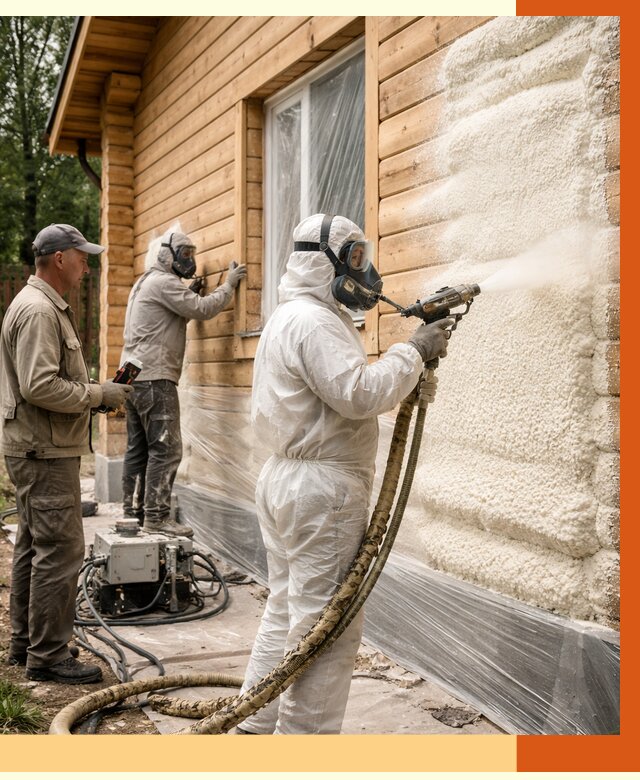 Утепление дома из бруса ППУ в Фрязино от 3998 руб/м2 под ключ | ТепломастерФрз