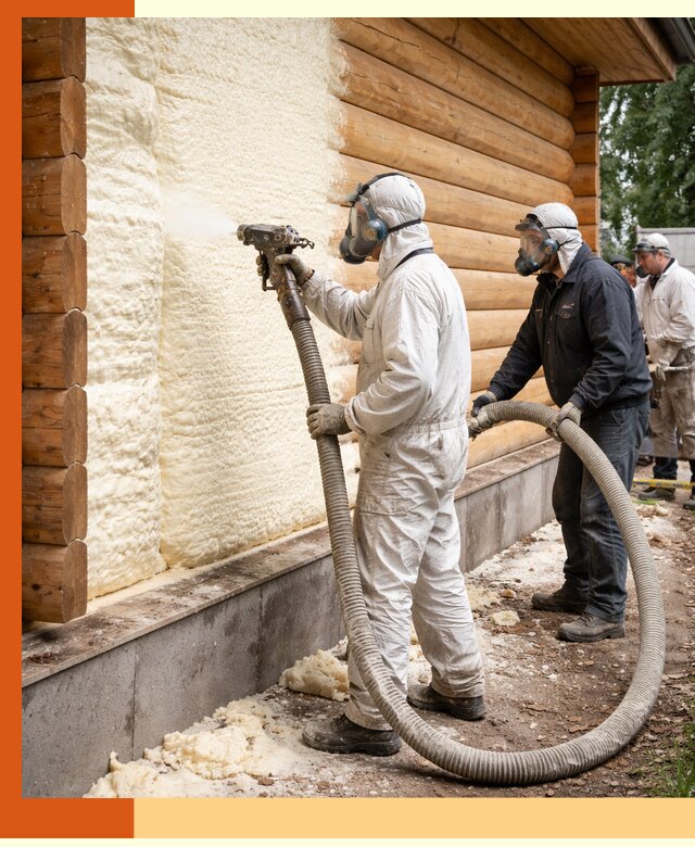 Утепление дома из бруса пенополиуретаном в Фрязино