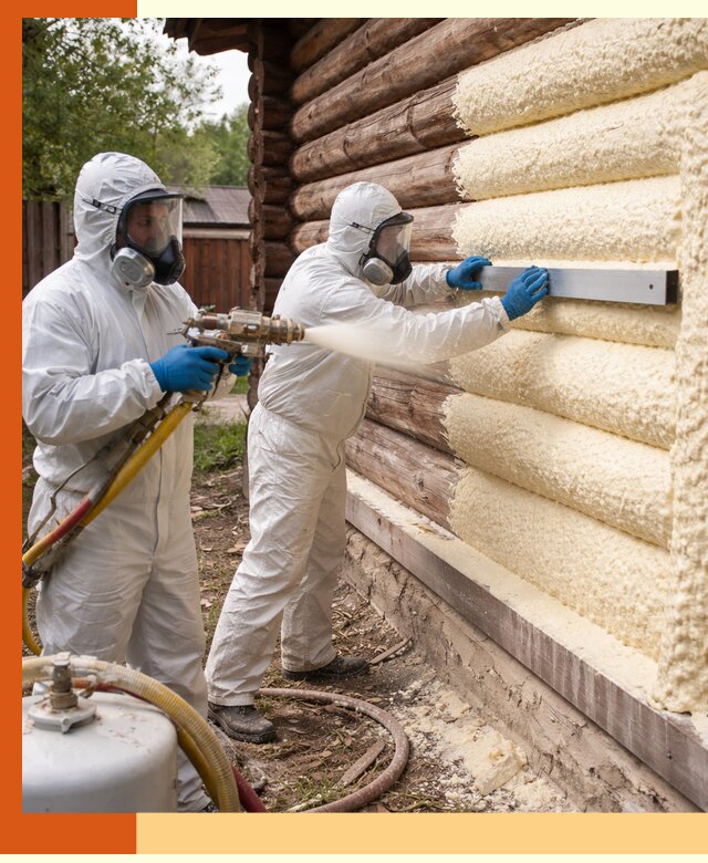 Утепление бревенчатого дома ППУ в Фрязино эффективной изоляцией