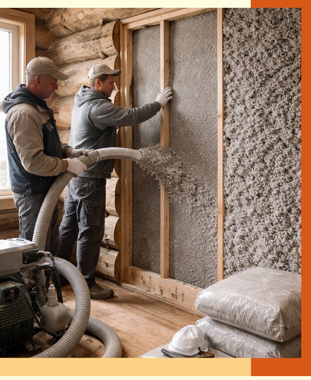 Утепление бревенчатого дома эковатой в Фрязино от 2856 руб. | ТепломастерФрз