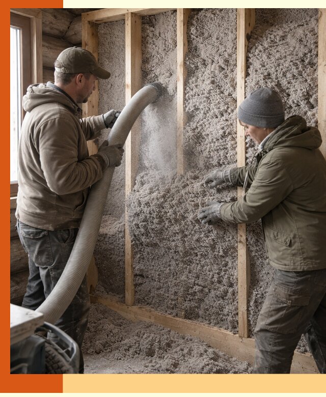 Утепление бревенчатого дома эковатой в Фрязино