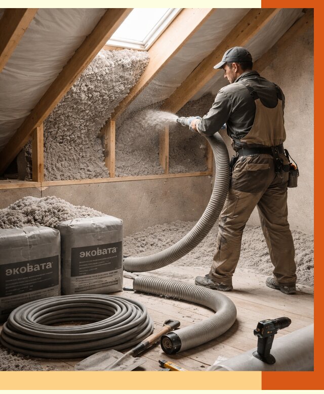 Утепление мансарды эковатой в Фрязино от 2285 руб/м2 — монтаж, задувка, цена | ТепломастерФрз