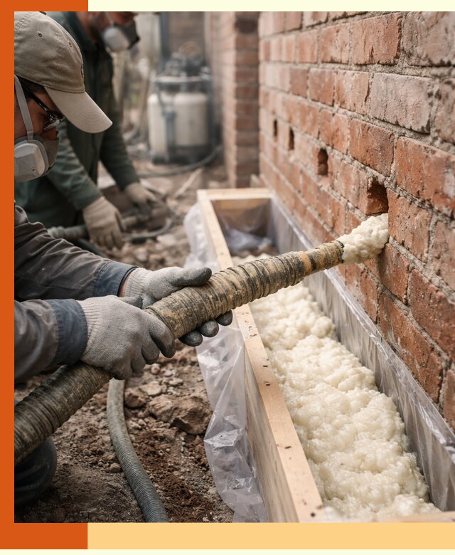 Заливка ППУ в пустоты кирпичной стены в Фрязино