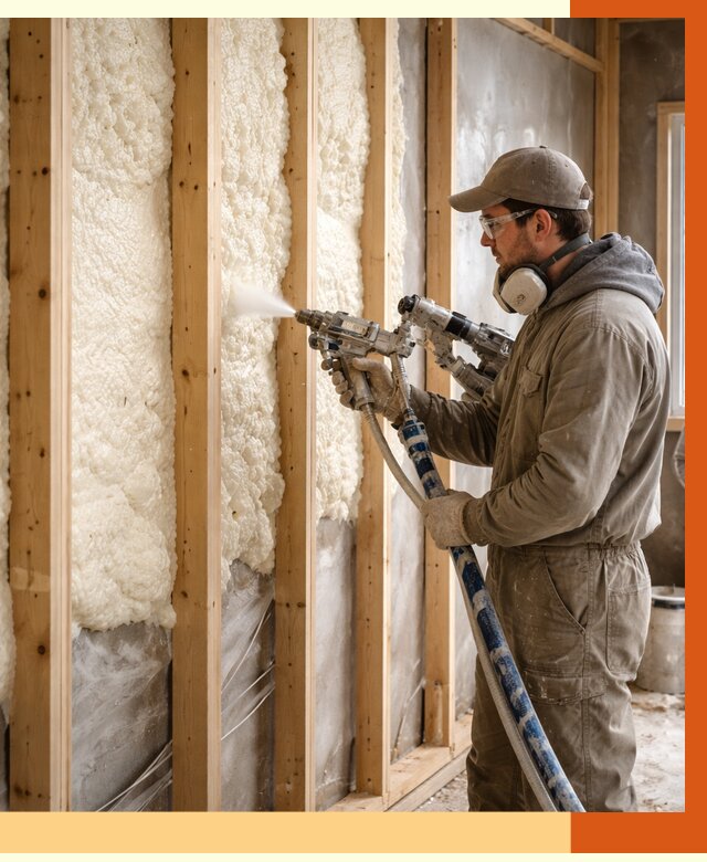 Утепление каркасной стены ППУ в Фрязино от 4414 руб./м2 под ключ | ТепломастерФрз