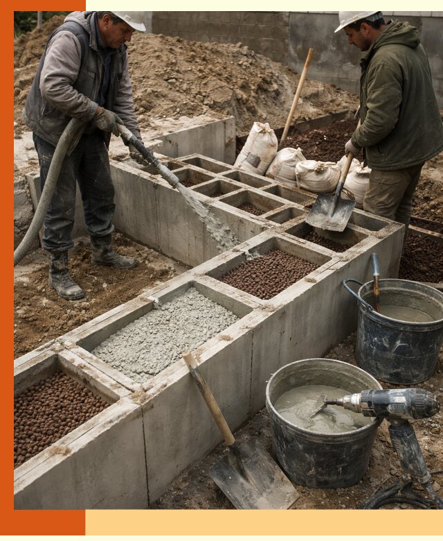 Заполнение полостей фундамента в Фрязино герметичным утеплением и повышением прочности